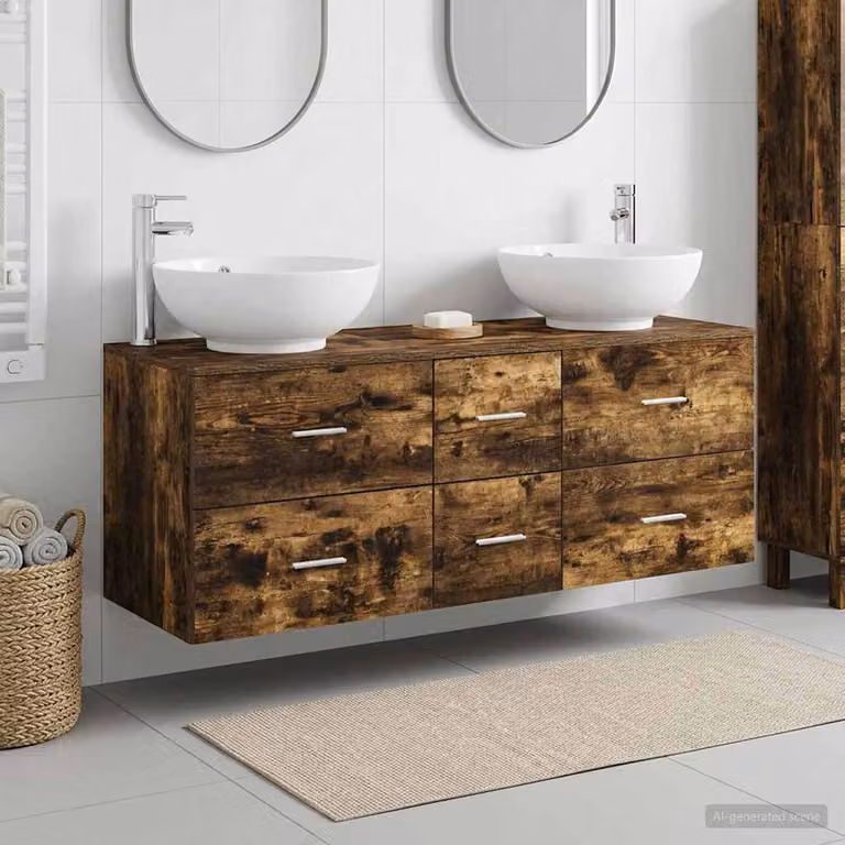 Set di mobili per il bagno moderno vidaXL composto da 3 pezzi in legno marrone e argento, L: 129 cm, P: 44,5 cm, H: 80 cm