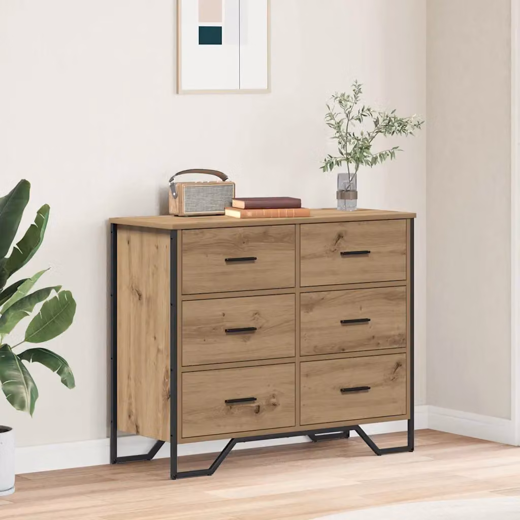 vidaXL Set di 2 Cassettiere in Rovere Artigianale Marrone, Design Moderno, L 91 cm x P 35,5 cm x H 74,5 cm – 1