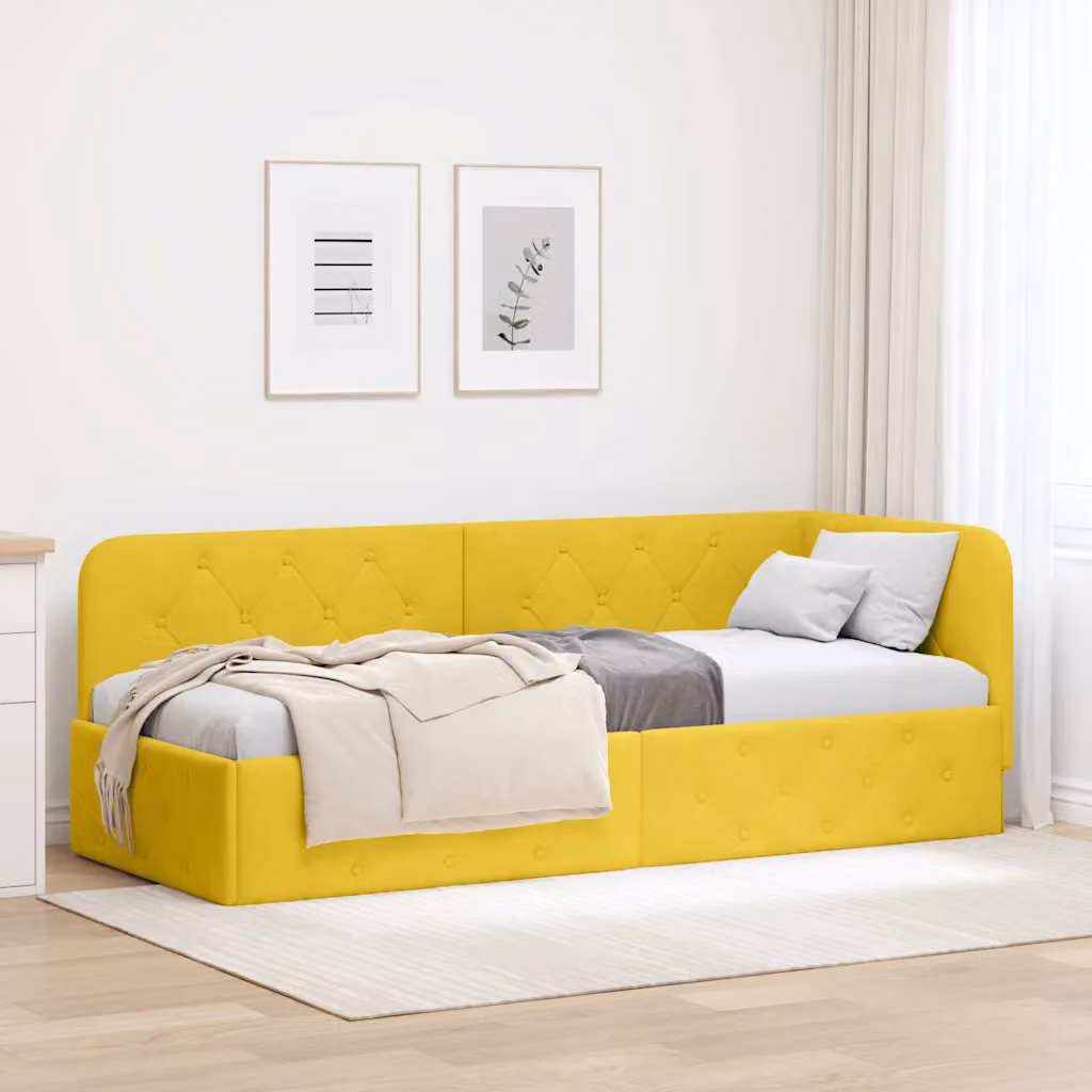 Cornice del letto ad angolo vidaXL in velluto giallo, L 80 x P 200 cm