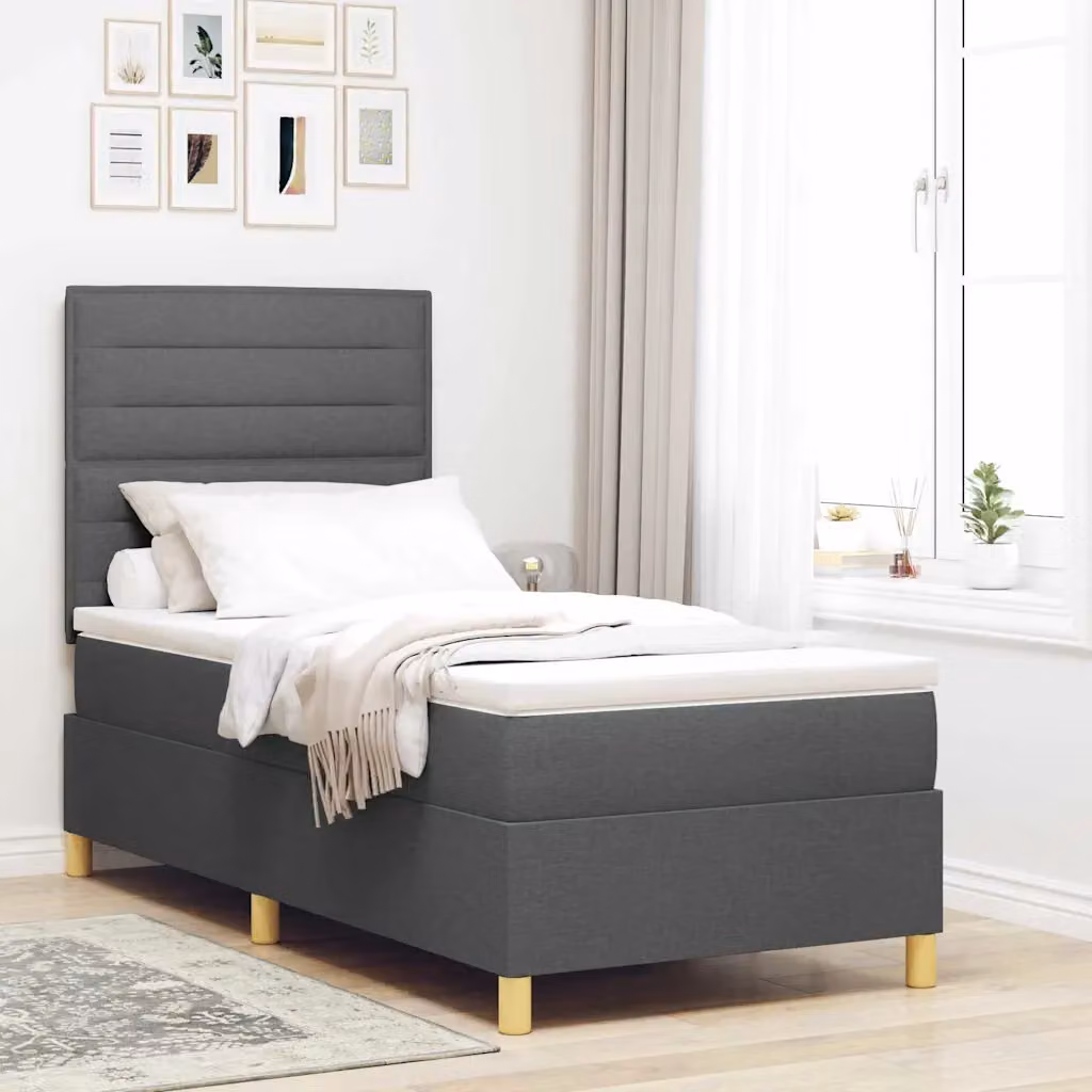 Letto a molla con illuminazione LED vidaXL in tessuto grigio, L 90 x P 190 cm