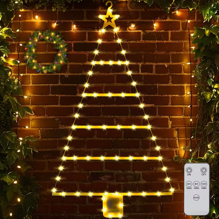 Catena luminosa a LED per albero di Natale a forma di candela, 90 cm, 8 modalità, timer, grado di protezione IP65, luce calda