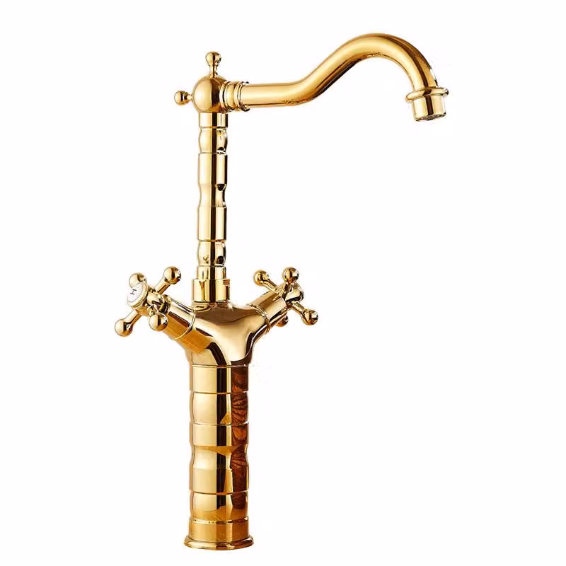 Rubinetto antico in ottone, miscelatore a due manopole – cartuccia Vetroceramica antigoccia, design retrò spazzolato, corpo in ottone resistente, finitura oro lucido