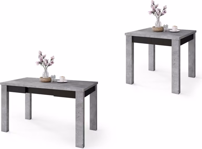 Tavolo All4All Faro, tavolo da soggiorno, con piano aggiuntivo, tavolo da pranzo in legno, tavolo per la sala da pranzo, allungabile fino a 130 cm, dimensioni 80x75 cm, colore: grigio cemento e nero