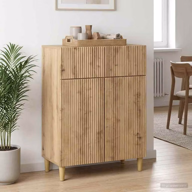 Credenza moderna vidaXL in legno color rovere e beige, L: 66 cm, P: 34,5 cm, H: 90 cm