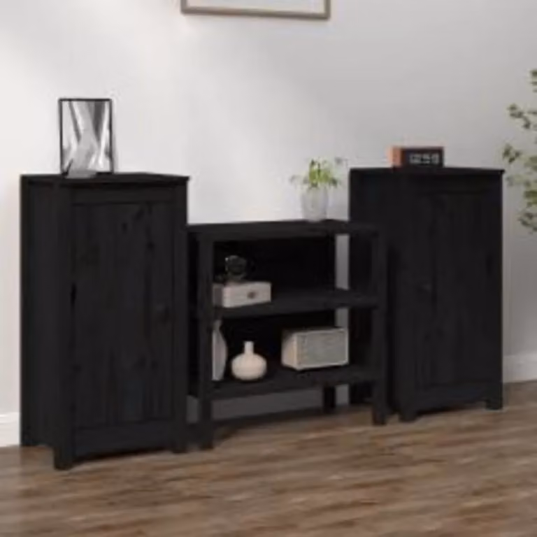Set di 2 credenze vidaXL in legno massello di pino nero stile rustico L/P/H: 39 x 35 x 80 cm