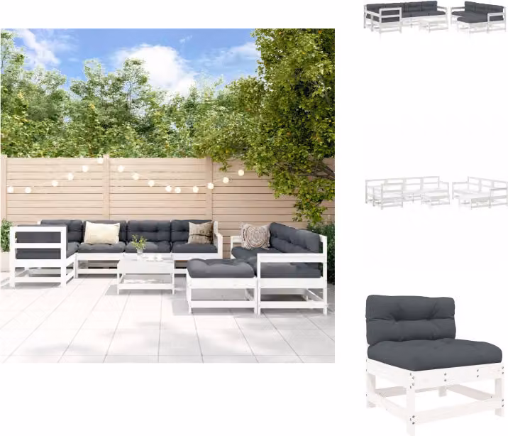 vidaXL Set da giardino da 10 pezzi con cuscini in legno massiccio bianco - Set di mobili da giardino