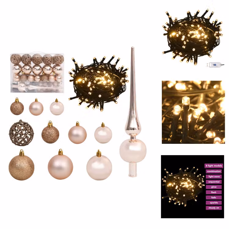 vidaXL 61 pezzi di decorazioni natalizie con topper per albero di Natale 150 LED - Luci di Natale