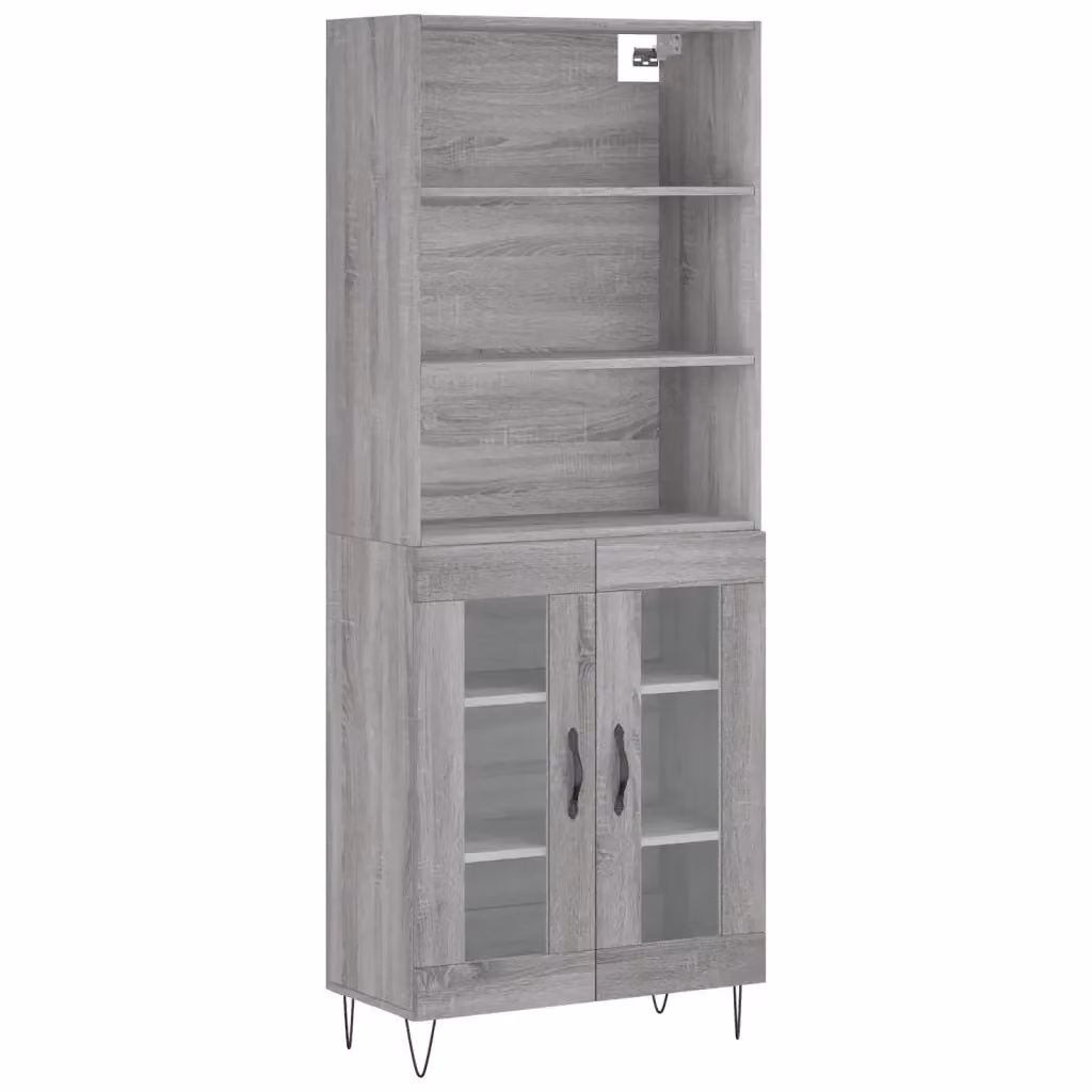 Credenza Buffet Armadio da Cucina Design Mania Grigio con Ante in Vetro e Ripiani Interni L: 69,5 cm, P: 34 cm, H: 180 cm – 2