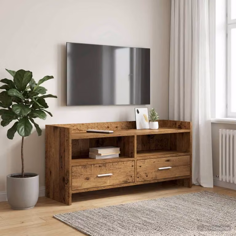 Mobile TV vidaXL in legno e metallo marrone, L 100 x P 33 x H 47 cm