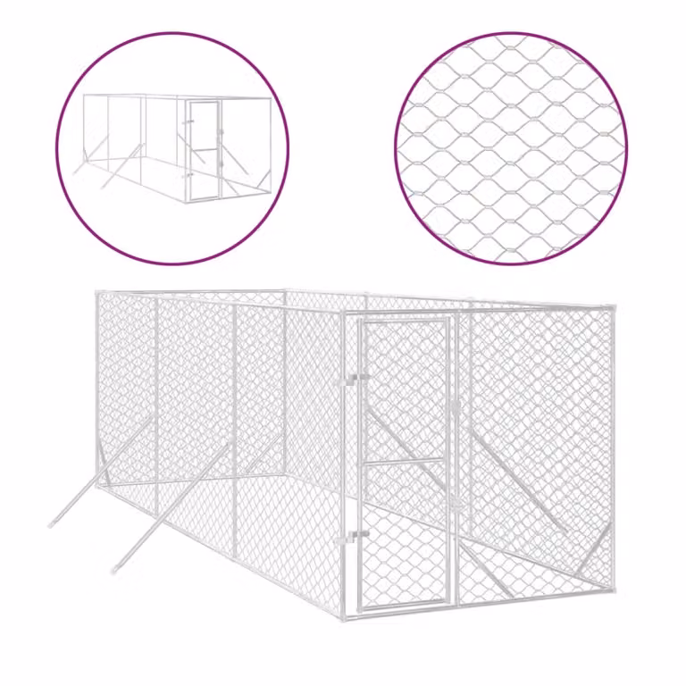 Cuccia per Cani da Esterno Argento 2x6x2 m Acciaio Zincato