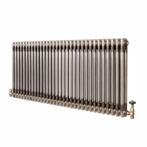 Radiatore Tradizionale 2 Colonne 600 x 1460 mm con Valvole TRV Riscaldamento Metallo Grezzo Acciaio al Carbonio Orizzontale a Parete per Cucina Soggiorno Bagno con Spazzola e Kit Fissaggio