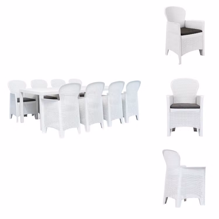 vidaXL Set da pranzo da giardino, 9 pezzi, plastica bianca, aspetto rattan - Set di mobili da giardino