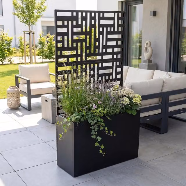 Fioriera con Spalliera Bernalda casa.pro in Acciaio Nero L: 146 cm, H: 83 cm, P: 31 cm