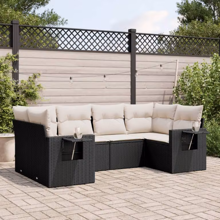 vidaXL Set Divano da Giardino a L 6 pz con Cuscini Nero e Tavolino in Polyrattan e Acciaio