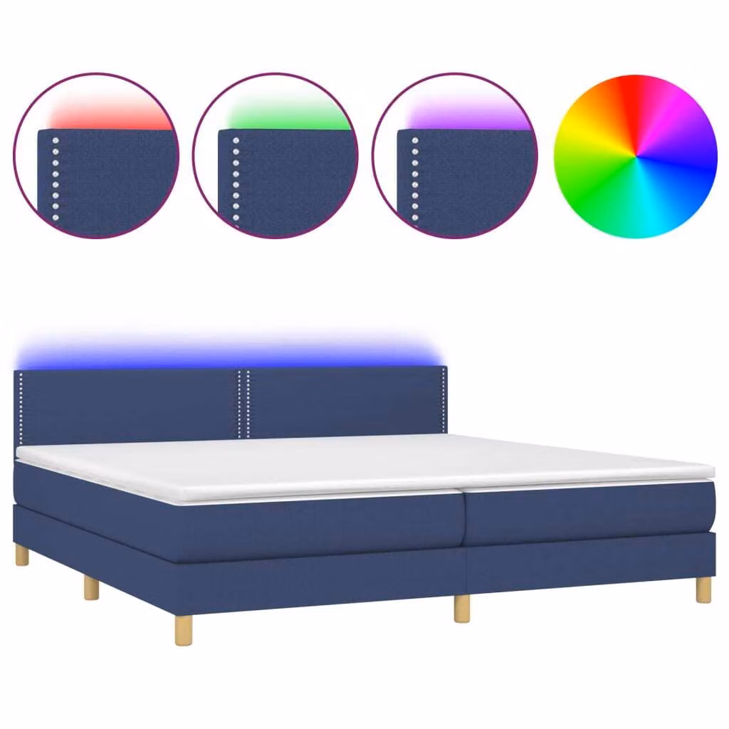 Letto a Molle Materasso e LED Blu 200x200cm in Tessuto
