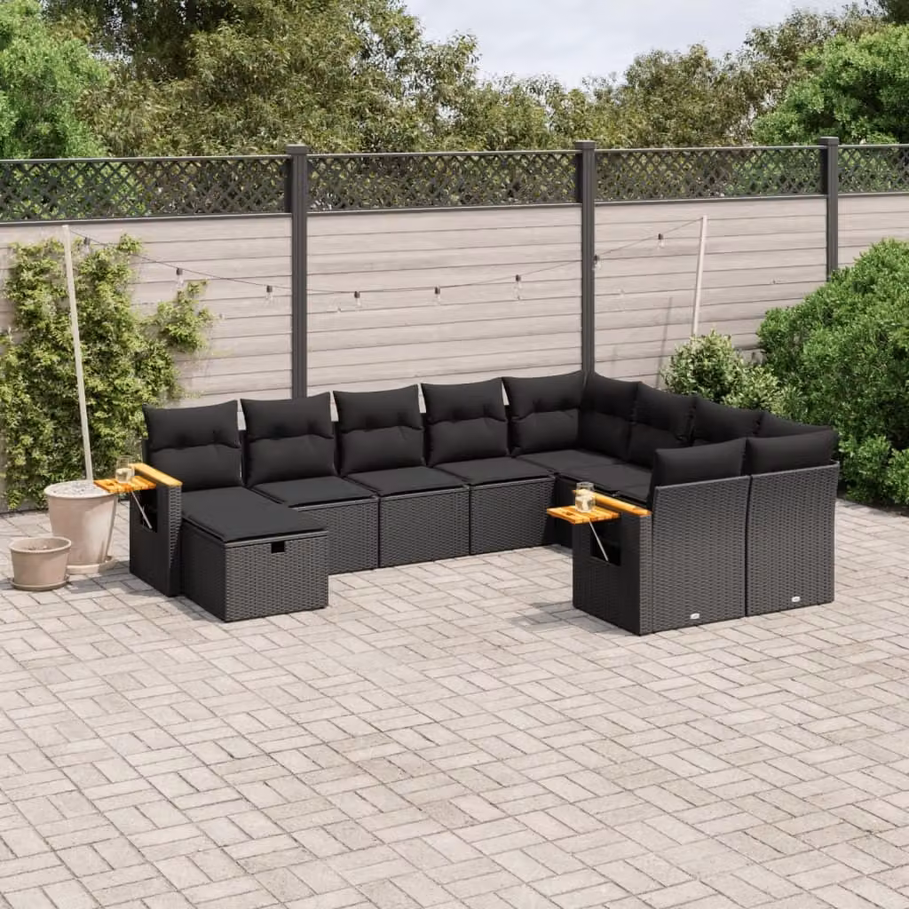 Maison Exclusive - Set Divani da Giardino 10pz con Cuscini in Polyrattan Nero