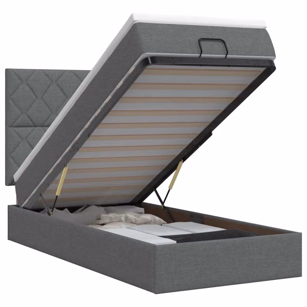 Letto ottomano con contenitore a sollevamento vidaXL in tessuto grigio e bianco, L/P/H: 200 x 140 x 128 cm – 2