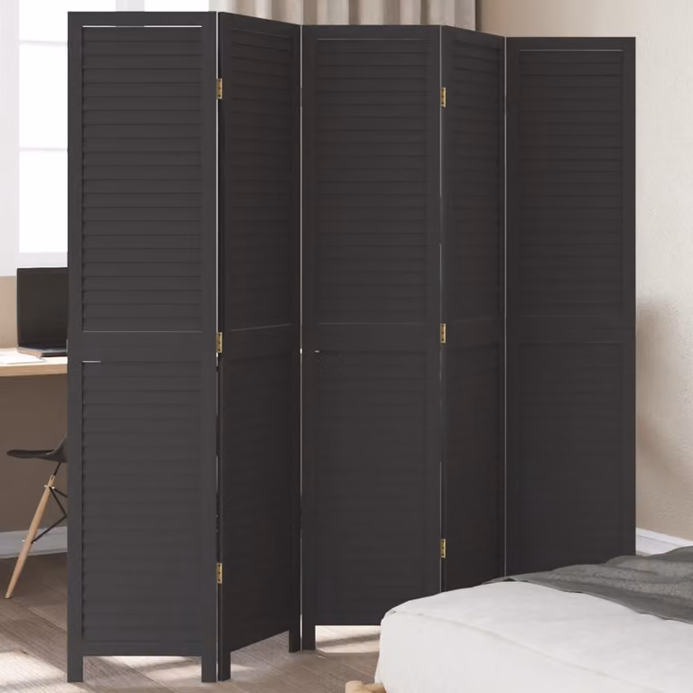 Divisorio Ambienti vidaXL con 5 Pannelli in Legno Massello di Paulownia Nero Opaco H: 180 cm