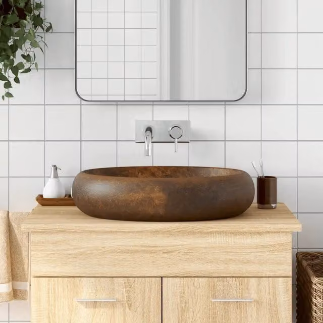 Lavabo da appoggio ovale in ceramica marrone vidaXL L: 59 cm, P: 40 cm, H: 15 cm
