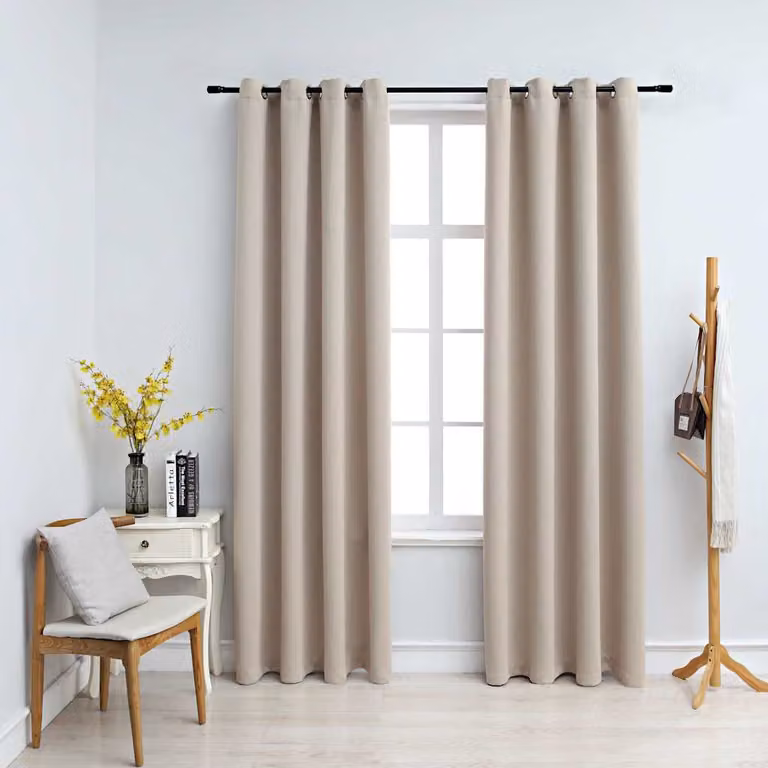 Set di 2 tende oscuranti vidaXL in poliestere beige con anelli in metallo L 140 cm x H 175 cm