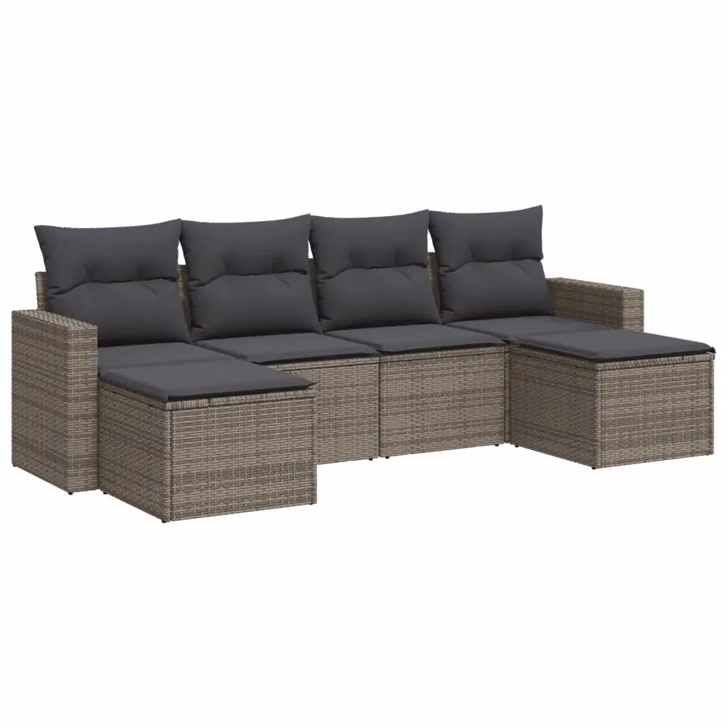vidaXL Set Divano da Giardino 6 pz a Forma di L con Cuscini Grigio in Polyrattan e Struttura in Acciaio – 2