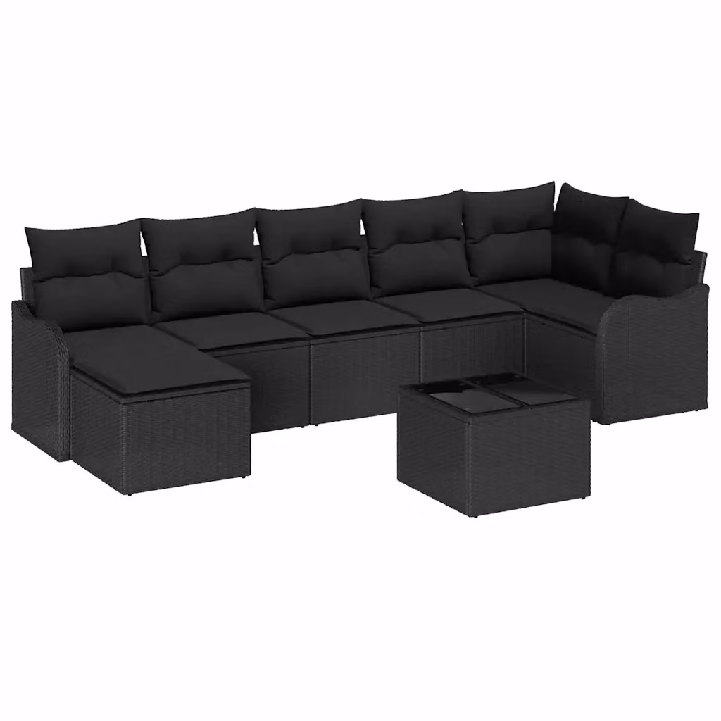 Set Divano da Giardino vidaXL 8 Pezzi in Polyrattan Nero con Cuscini e Tavolino – 2
