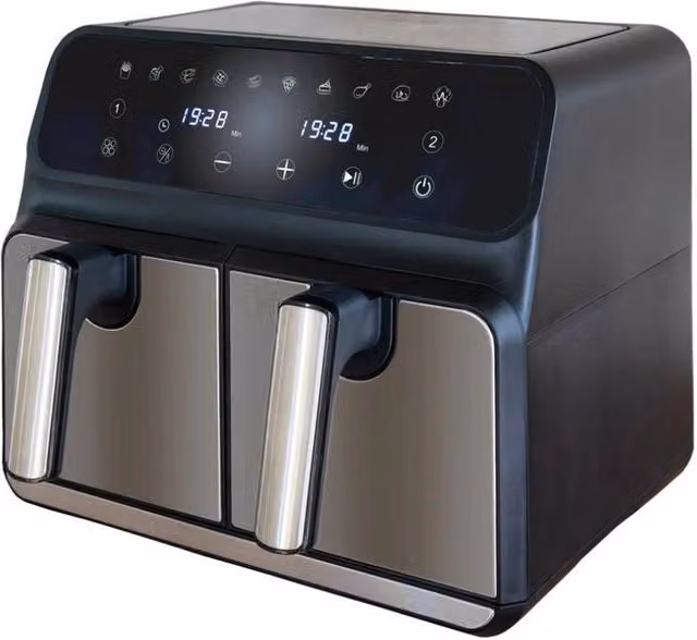 Unold 58685 Friggitrice ad aria Twin Zone con doppia camera da 8 L, 1700 W, display digitale e 10 programmi, colore nero e grigio