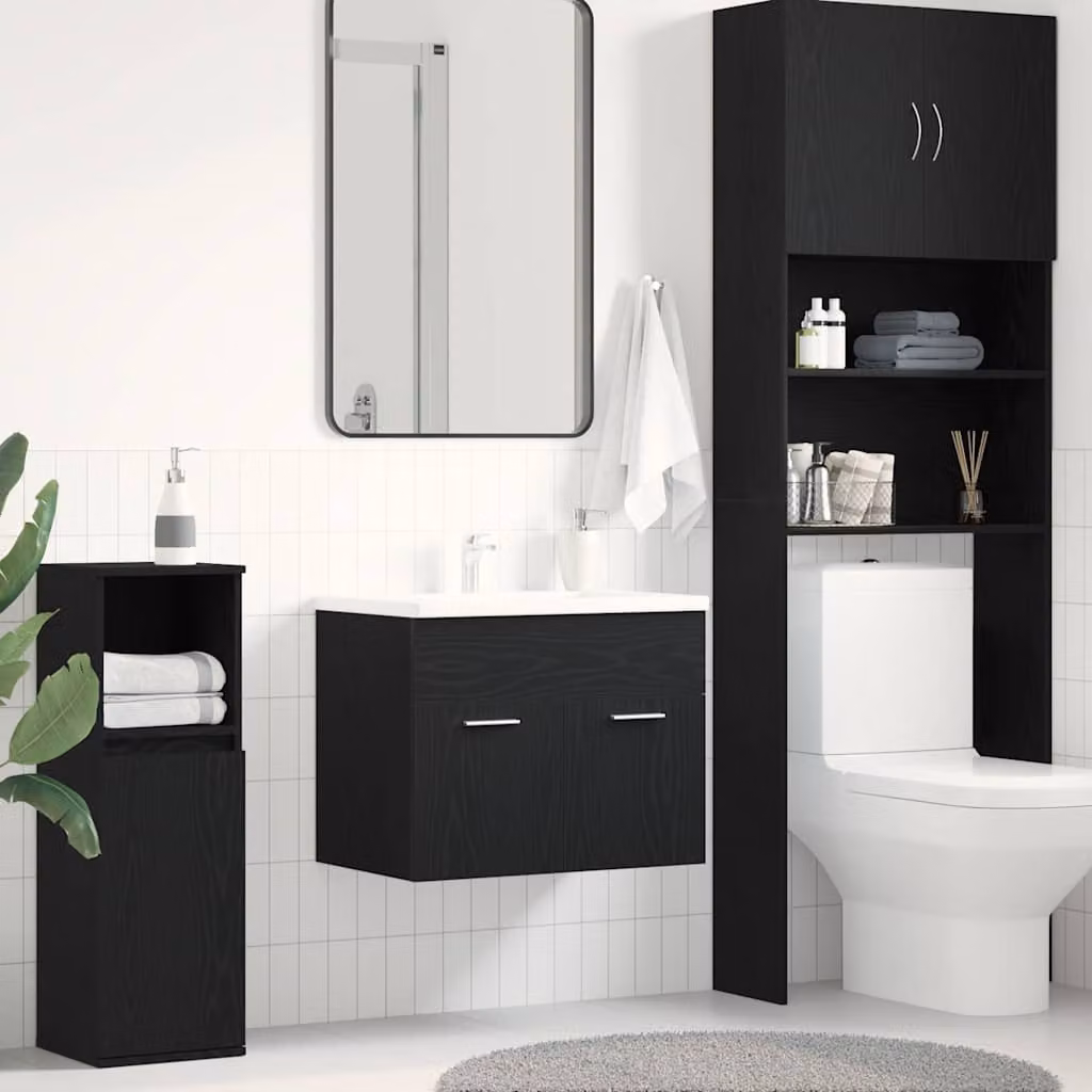 Mobile Lavabo da Bagno vidaXL Rovere Nero con Ante a Battente L: 60 cm, P: 38,5 cm, H: 46 cm
