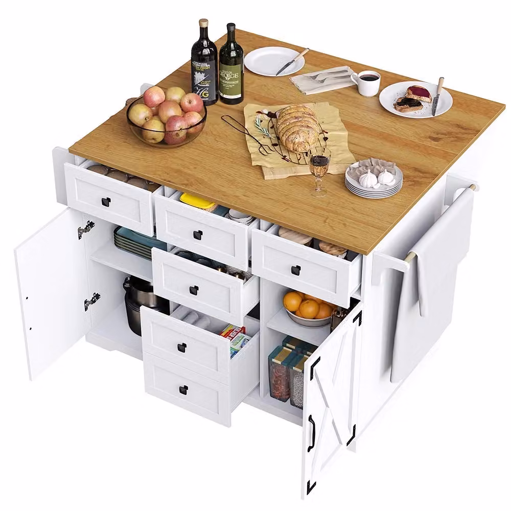Isola cucina Xylo moderna con piano pieghevole e ruote bianco L/P/H: 147 x 70 x 93 cm – 2