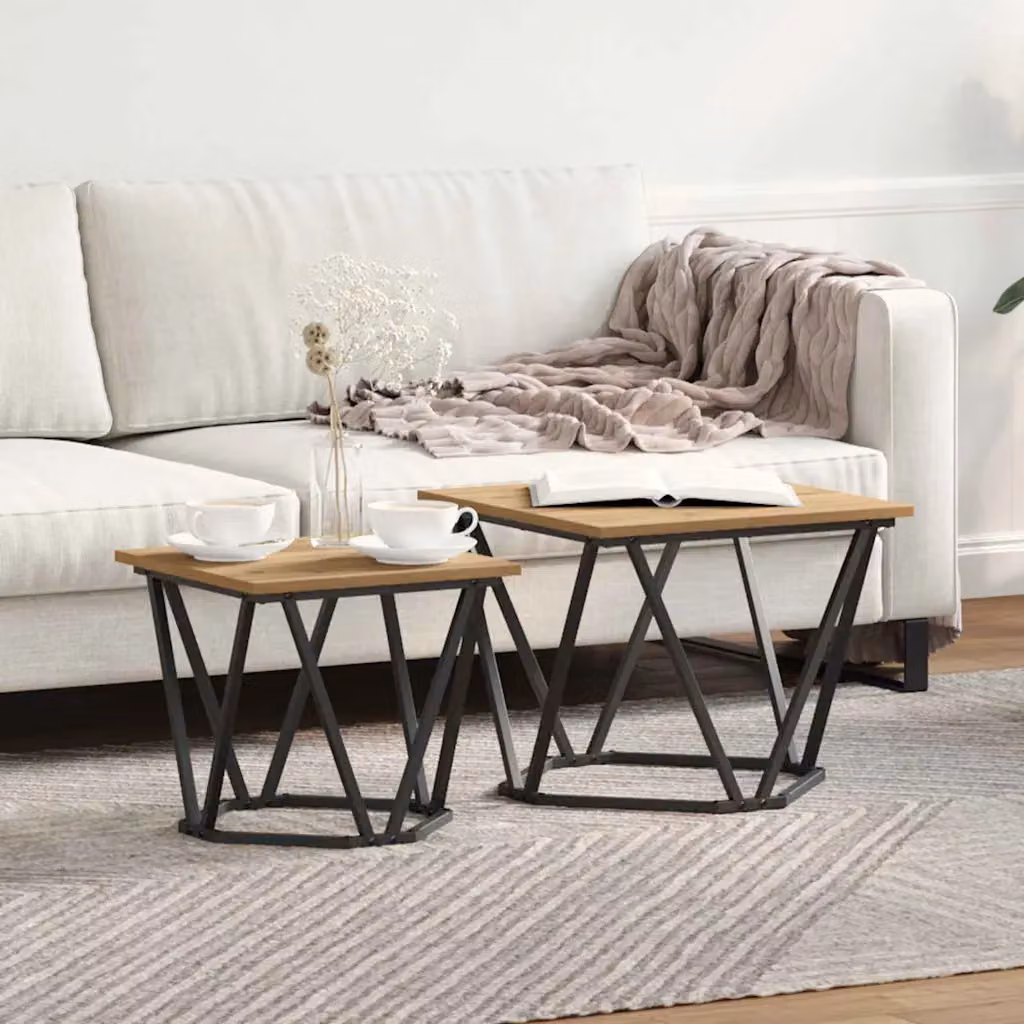 Set di 2 tavolini quadrati vidaXL in rovere e metallo, colore marrone, L/P/H: 50 x 50 x 40 cm