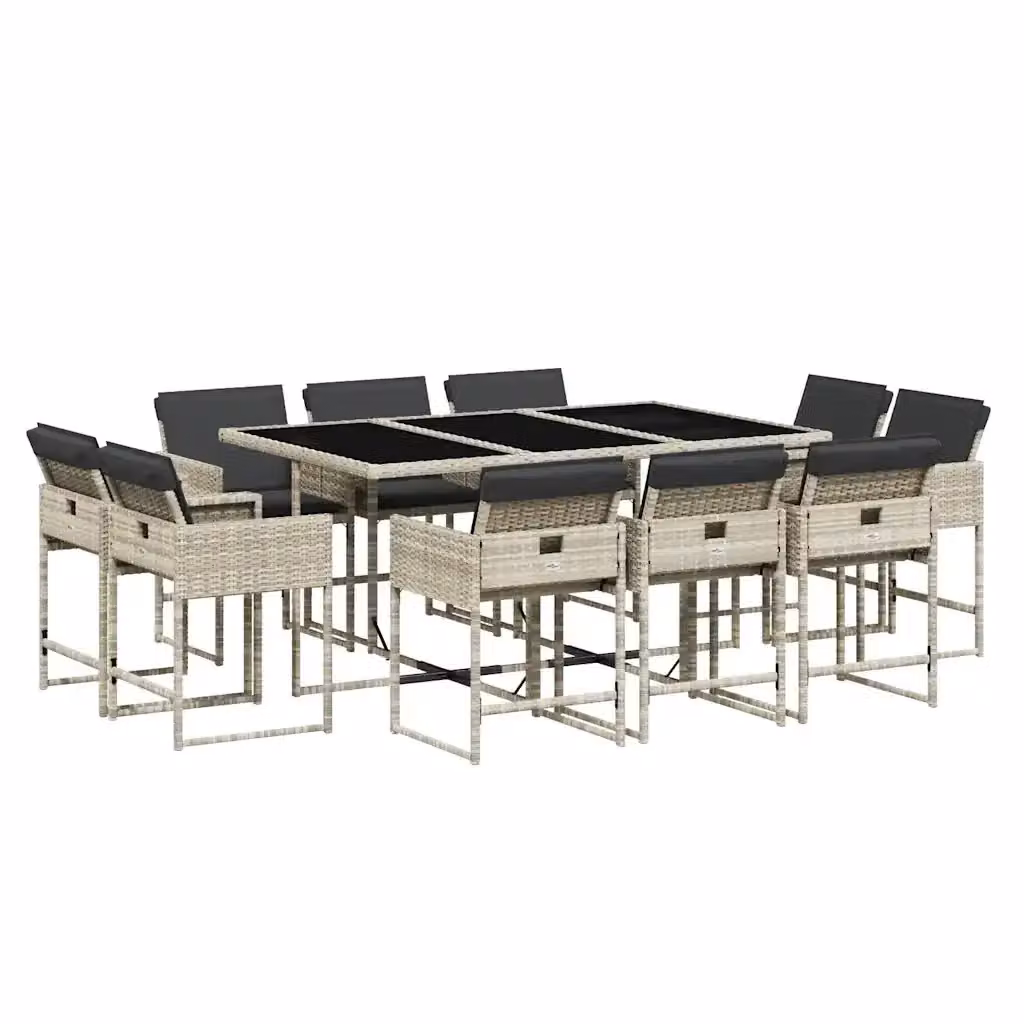 Set da pranzo da giardino vidaXL in polyrattan con cuscini grigio antracite e piano in vetro, 11 pezzi – 2