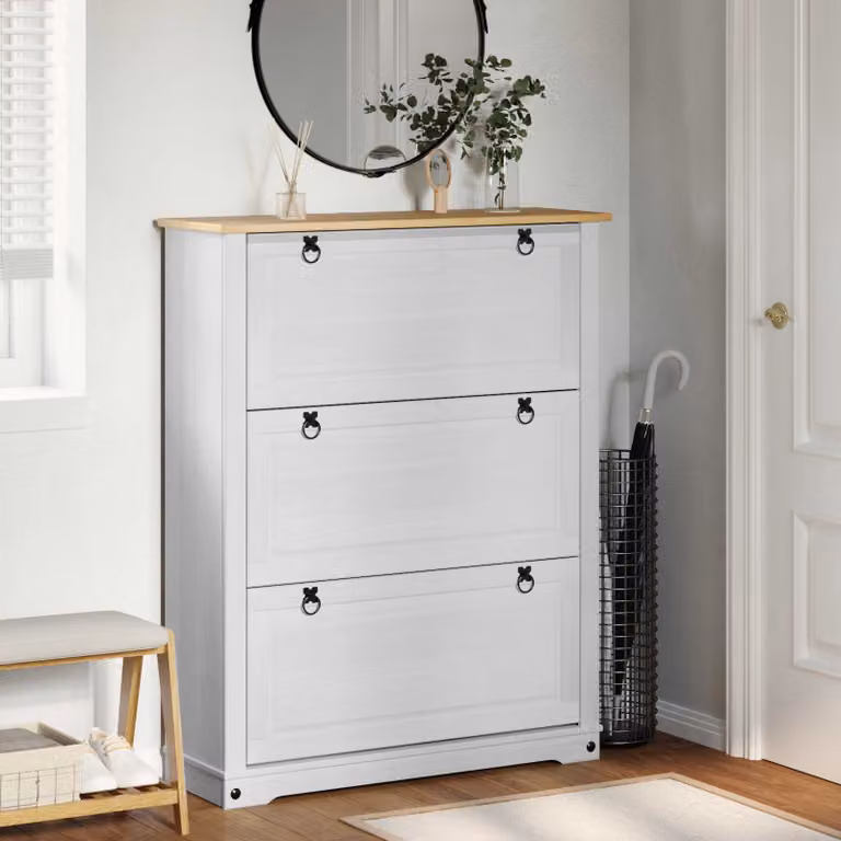 Mobile porta scarpe Corona vidaXL in pino massello bianco L: 99 cm, P: 32 cm, H: 122 cm