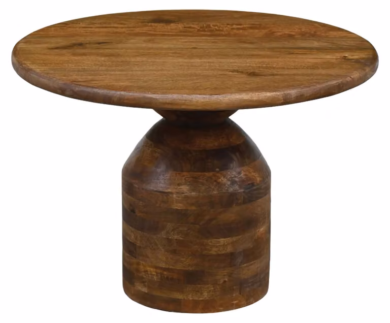 Tavolino da salotto WOHNLING in legno massello di mango, diametro 60 cm, design rotondo, ideale per il soggiorno o come tavolino da divano. Realizzato in legno massello, con gambe a colonna, prodotto artigianalmente