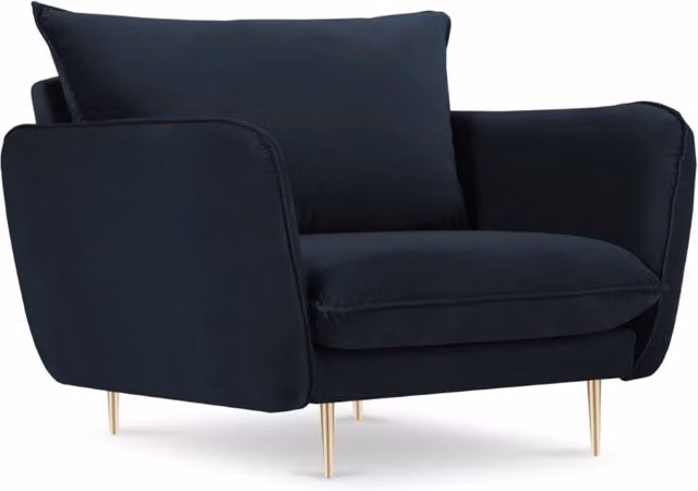 Poltrona Vienna Cosmopolitan Design in velluto blu con struttura in metallo e braccioli