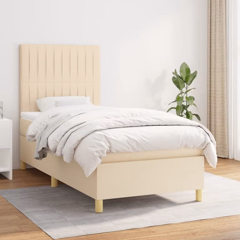 The Living Store Letto a molle con materasso crema 90x190 cm in tessuto