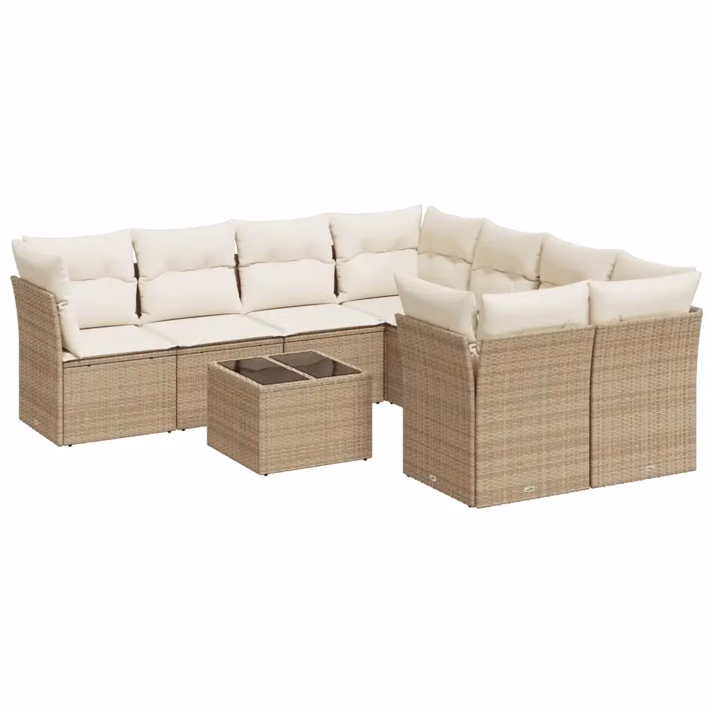 Set Divano da Giardino Moderno VIDAXL in Polyrattan con Cuscini Beige, 9 Pezzi, Forma a L – 2