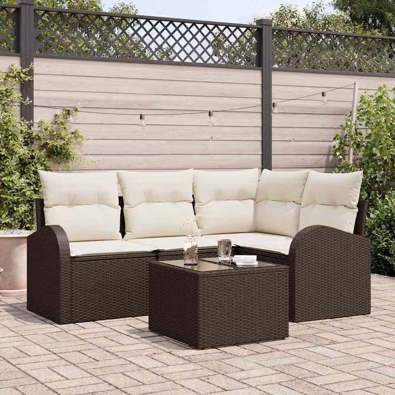 Maison Exclusive - Set Divano da Giardino 5 pcs Marrone e bianco polyrattan