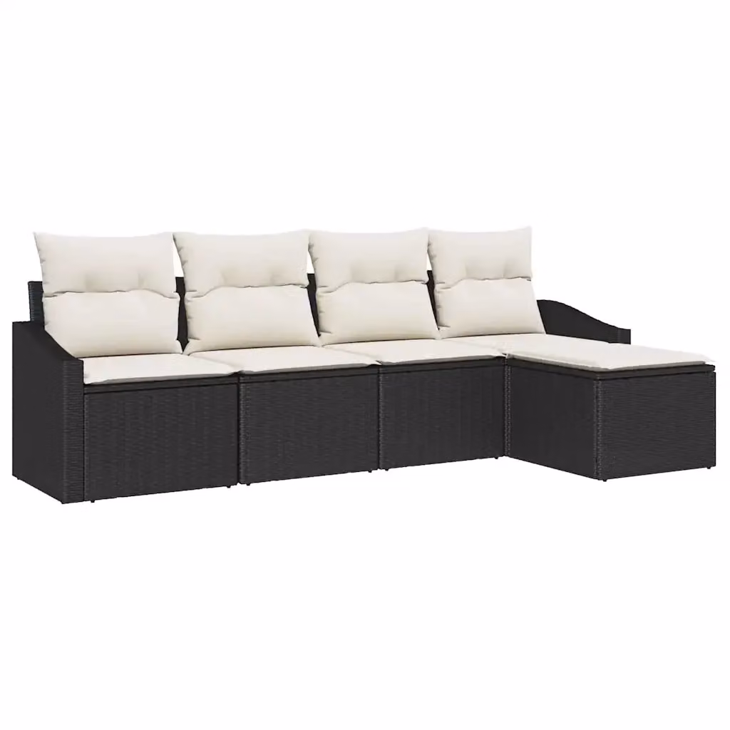 Set di divani da giardino vidaXL a forma di L con cuscini, colore nero e beige, in rattan e metallo – 2