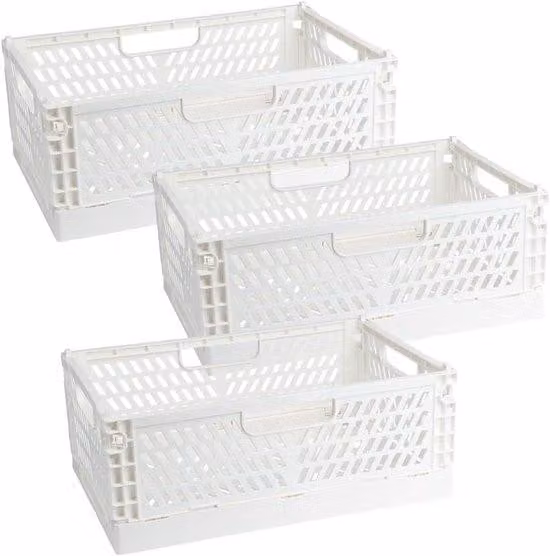 Ibenzoa® Contenitore pieghevole in plastica – impilabile, salvaspazio, set da 3, bianco, 30 x 20 x 12 cm, ideale per casa, ufficio e garage