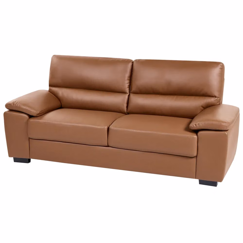 Divano 3 posti Beliani in finta pelle marrone stile moderno per soggiorno L: 195 cm, P: 74 cm, H: 90 cm – 2