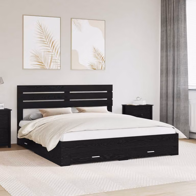 Struttura del letto con cassetto vidaXL in Rovere Nero, L: 180 cm, P: 200 cm, H: 206 cm
