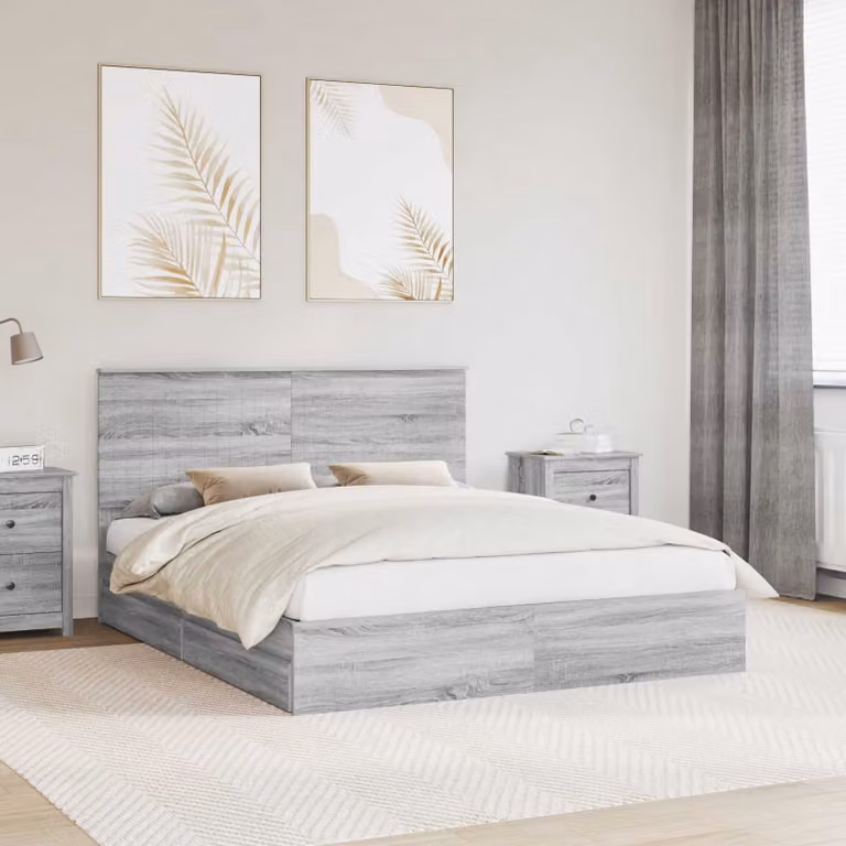Letto con contenitore e cassetto vidaXL in legno Grigio Sonoma L: 160 cm, P: 200 cm, H: 163 cm