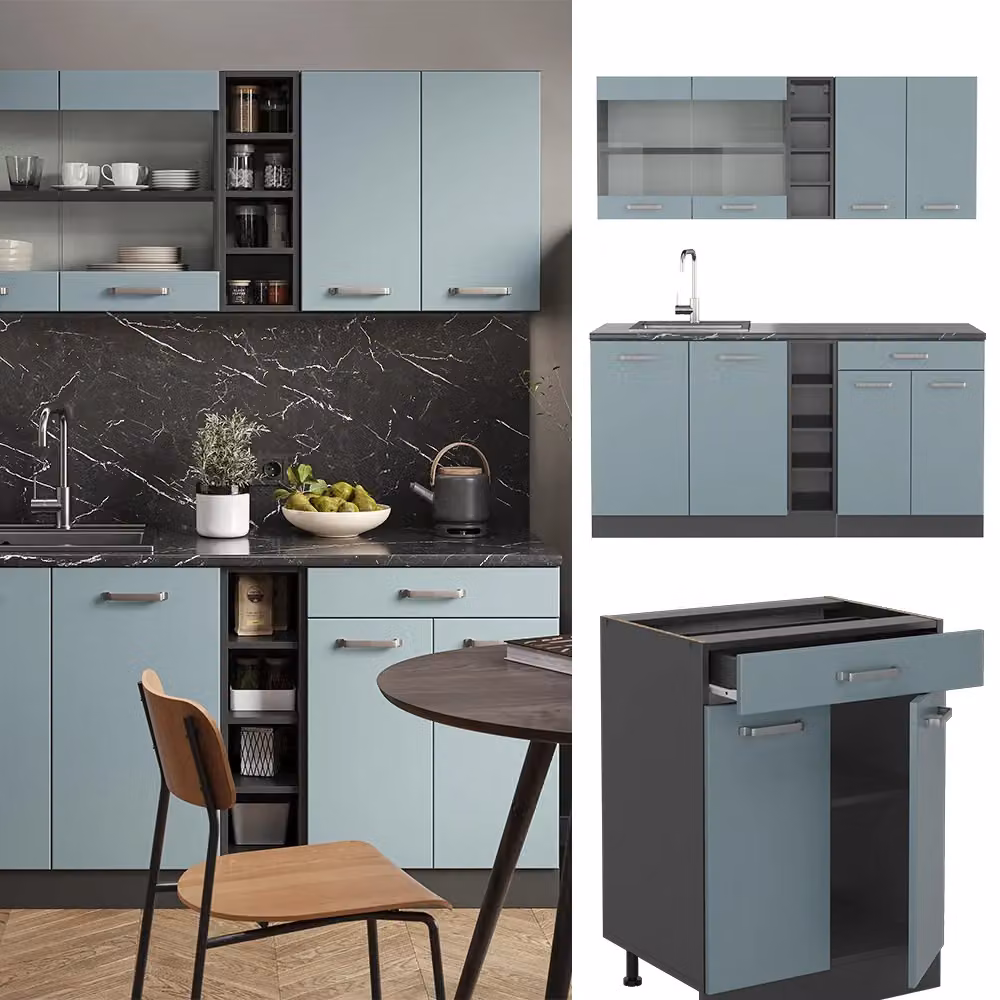 Cucina completa moderna R-Line Vicco, Grigio-blu/Antracite, L: 160 cm – 2