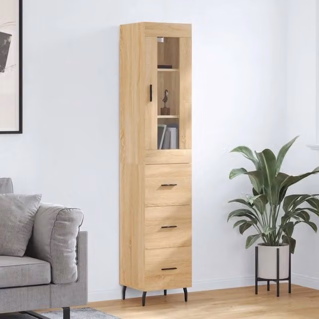 Credenza moderna vidaXL in legno e metallo color rovere, L/P/H: 34,5 x 34 x 180 cm – 1