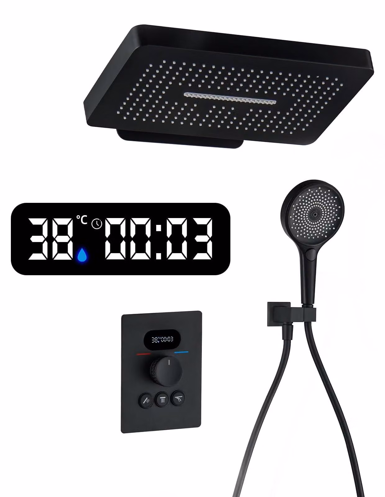 Colonna doccia con display a LED, doccia a pioggia, soffione manuale, 3 modalità, finitura in rame
