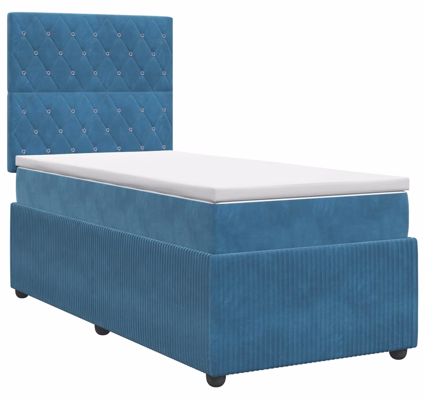 Letto boxspring con materasso e testiera blu, 100 x 200 cm, in velluto