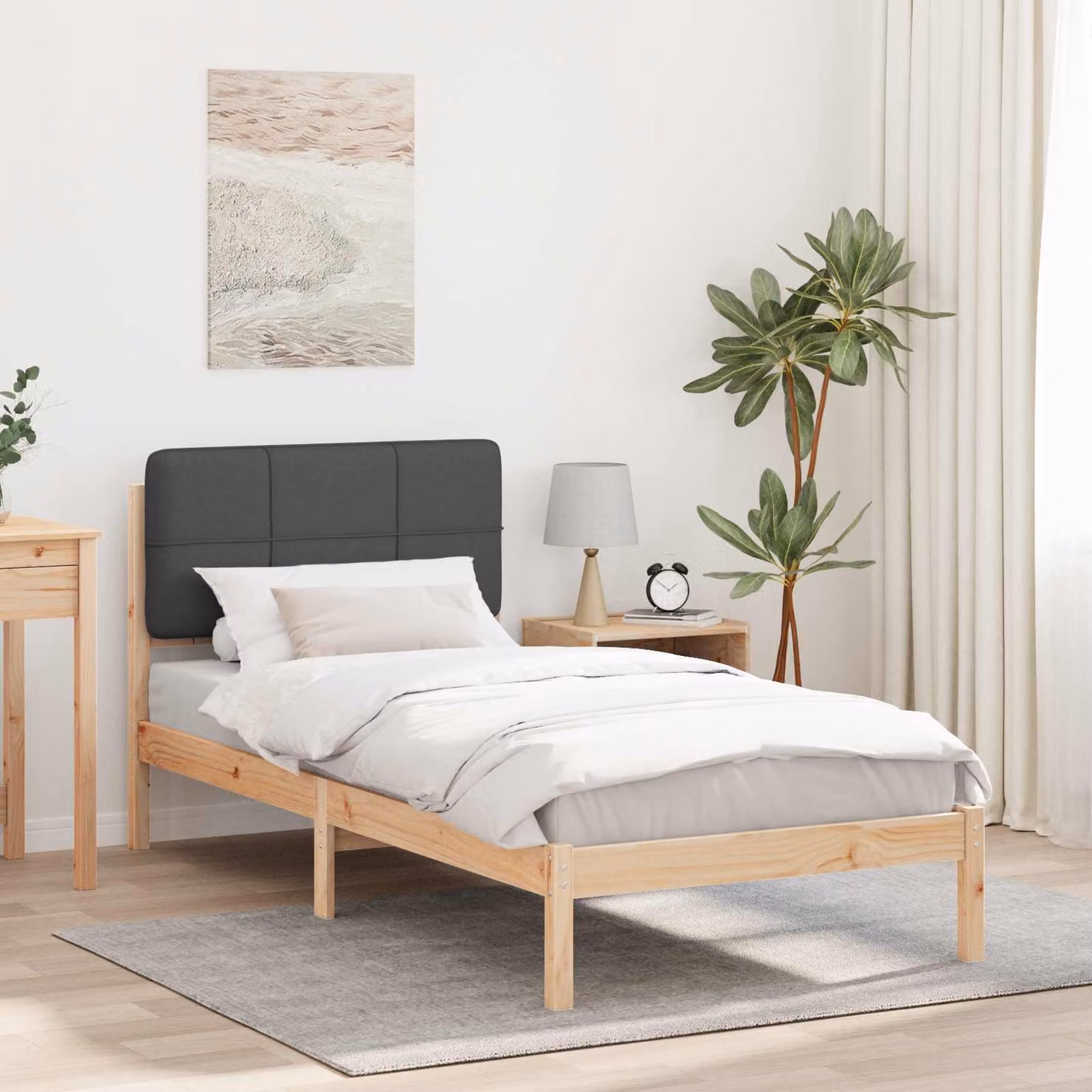 Letto con Testiera Rivestita vidaXL in Legno di Pino e Tessuto Grigio L 200 x P 80 cm – 1