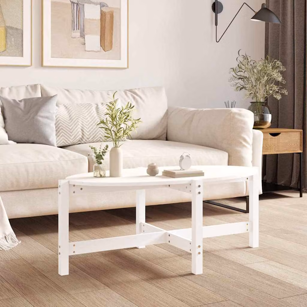 vidaXL Tavolino da Salotto Rettangolare in Legno di Pino Bianco L: 118 cm, P: 63 cm, H: 45 cm