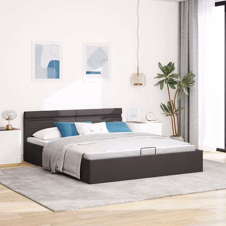 vidaXL Giroletto con Contenitore e LED Grigio Scuro Tessuto 180x200 cm