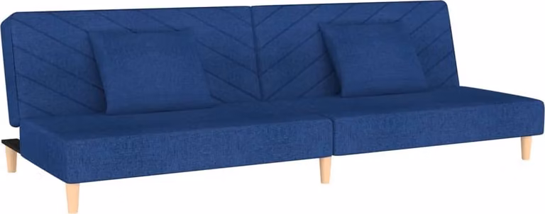 Divano Letto a 2 Posti con 2 Cuscini Blu in Tessuto